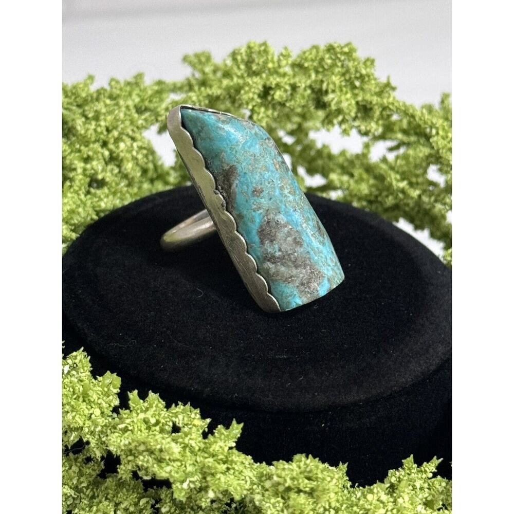 Vintage Sterling Native/Southwestern Chunky Turquoise Stone Full Finger Ring 8.5